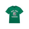 MLB New York Yankees College Style Striped Dopamine Letter Print Crew Neck American Vintage Short Sleeve T-Shirt Unisex Tops Green 3ATSV0233-50GNP