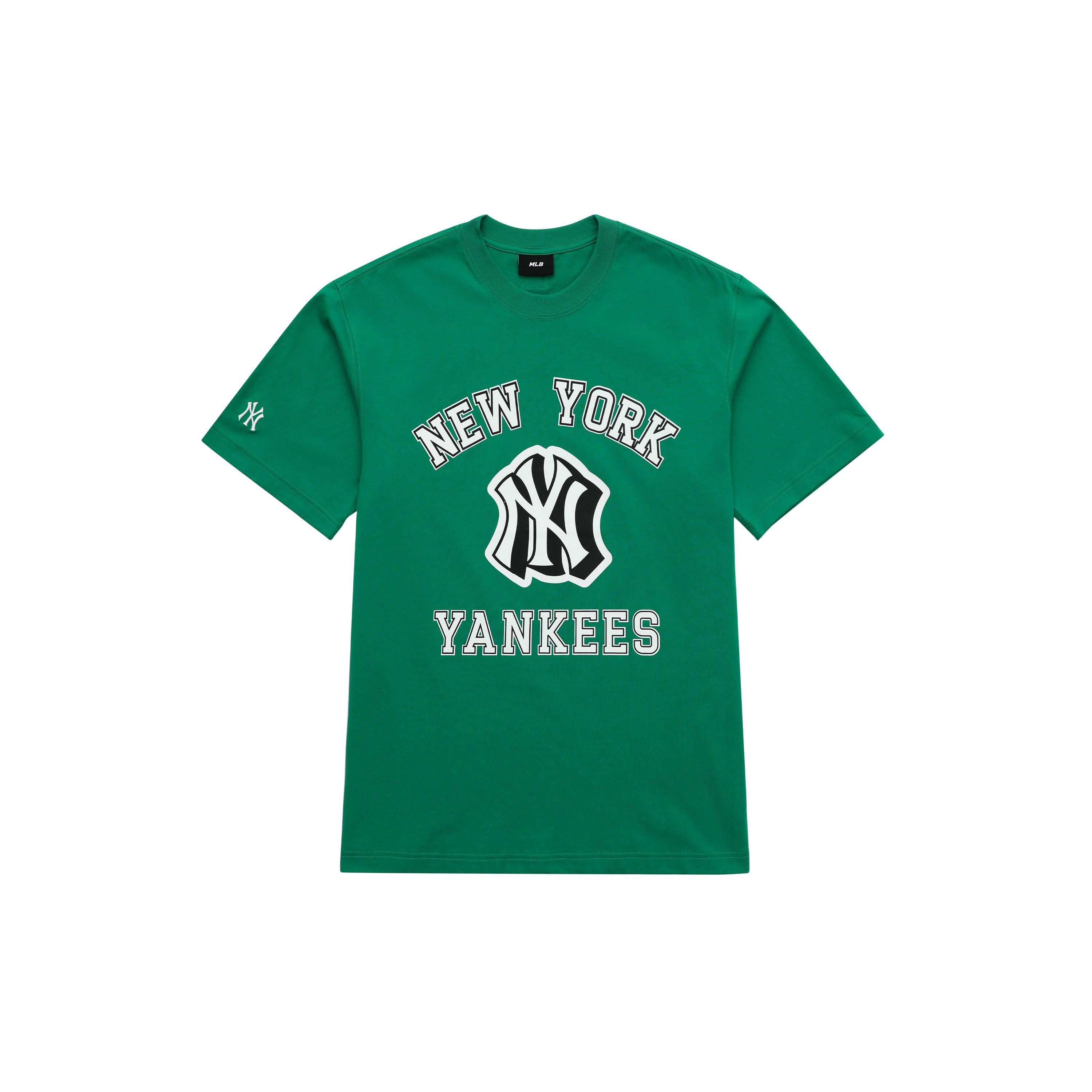 MLB New York Yankees College-Stil Gestreiftes Dopamin-Buchstabenprint Rundhals Amerikanisches Vintage Kurzarm-T-Shirt Unisex Oberteile Grün 3ATSV0233-50GNP XXL