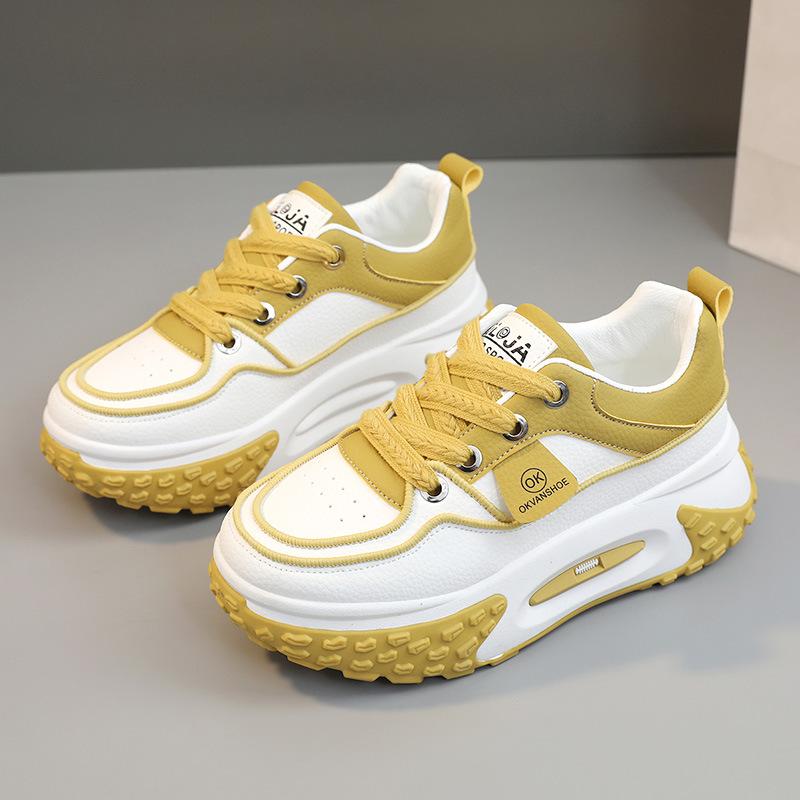 

[Customized] QJ510 new color matching casual women s shoes 2025 autumn Korean version breathable board shoes heightened rubber sole 35