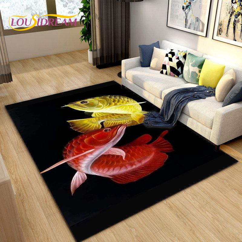 Covor de zonă 3D Fish Golden Arowana Betta Fish, covor pentru sufragerie, dormitor, canapea, covoraș, decor, covoraș anti-alunecare pentru joacă pentru copii