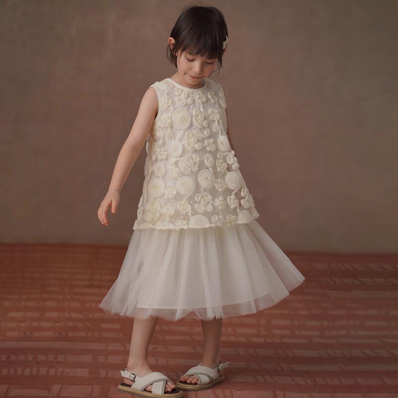 Hacikis Girls' Flower Sleeveless Mid-Length Dress