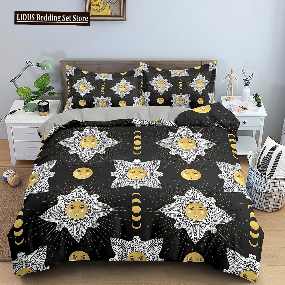 Bohemian Duvet Cover Set Universe Sun And Moon Themed Polyester Comforter Cover King Queen Full Size For Kids Boys Bedding Set