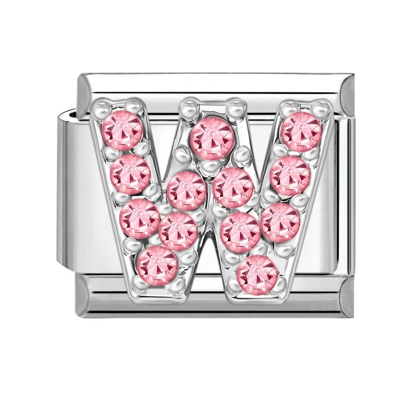 1pz Micro Intarsiato Zirconia Rosa Full Zircone 26 Lettere Inglesi Fascino Italiano Adatto Bracciale in Acciaio Inossidabile da 9mm Gioielli Fai da Te