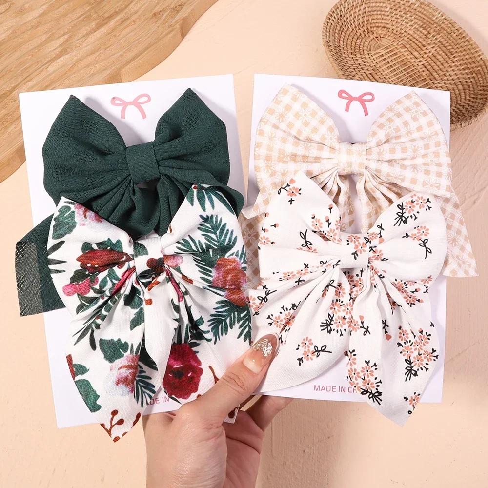 2Pcs/set Sweet Solid Bowknot Hair Clips for Women Girls Ribbon Bows Hairpins Handmade Barrettes Headwear Hair Accessories Gifts