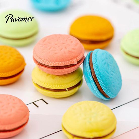 Macaron Eraser Stationery 5Pcs Cookie-Shaped Set Cute Creative Erasers for Kids Students Novelty Dessert Shaped Colorful Pastel Soft Rubber Fun School