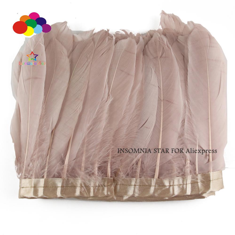 Feather2 Meter/pack Goose Feather Fringe Trim On Satin Header 6"- 8" In /15-20 Cm Width