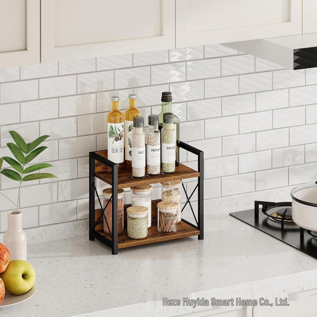 Wooden 2-Tier Spice Rack Kitchen Cabinet Organizer