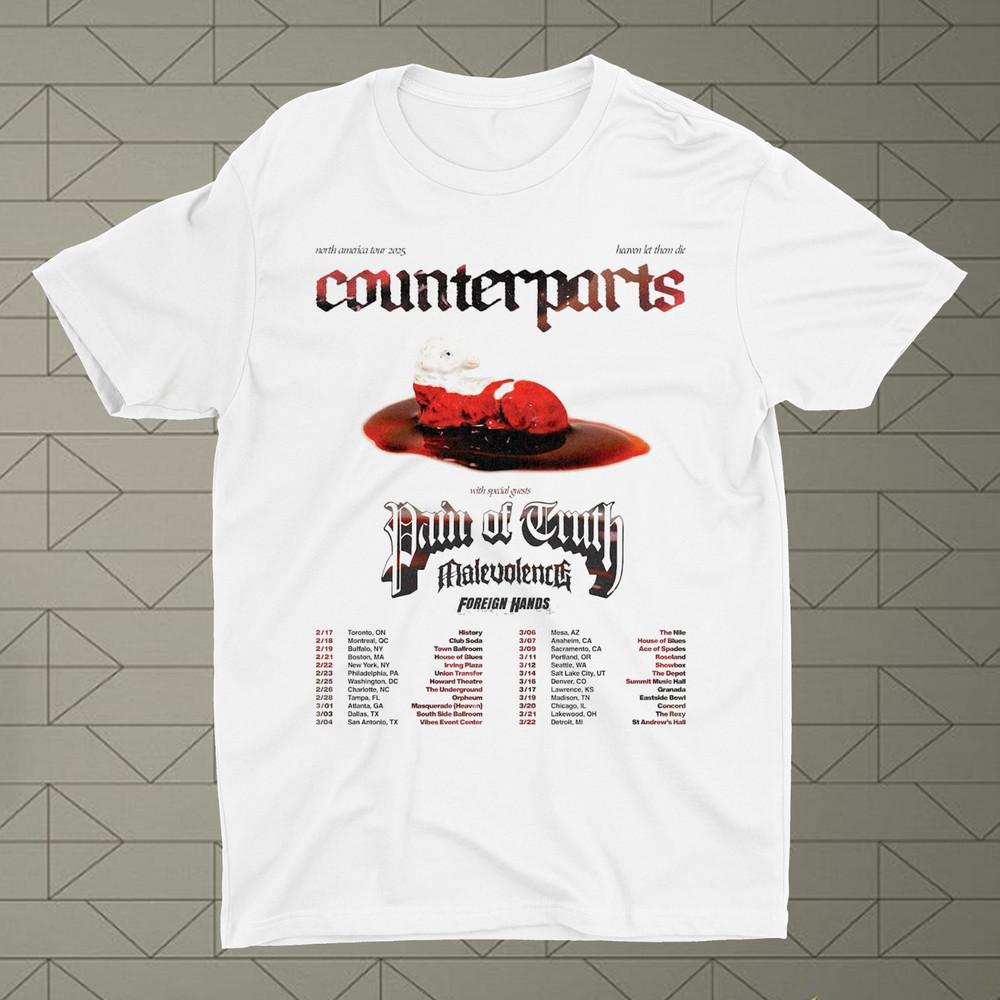 

Counterparts Группа Тур 2025 Pain Of Truth Футболка Полный Размер BT958 Унисекс Футболка XL