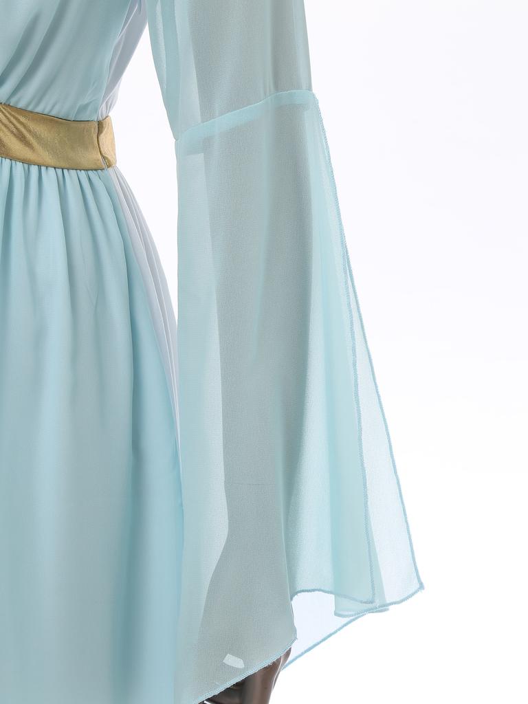 Womens Greek Costume Roman Queen Princess Ancient Toga Gown V Neck Long Sleeve Contrast Fancy Dress