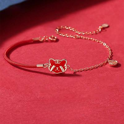 Pulseira de prata esterlina S925 Ano do Tigre para mulheres Ins Tendência nacional 2022 Ano novo de nascimento Pulseira de celebridade da Internet Estilo frio Jóias