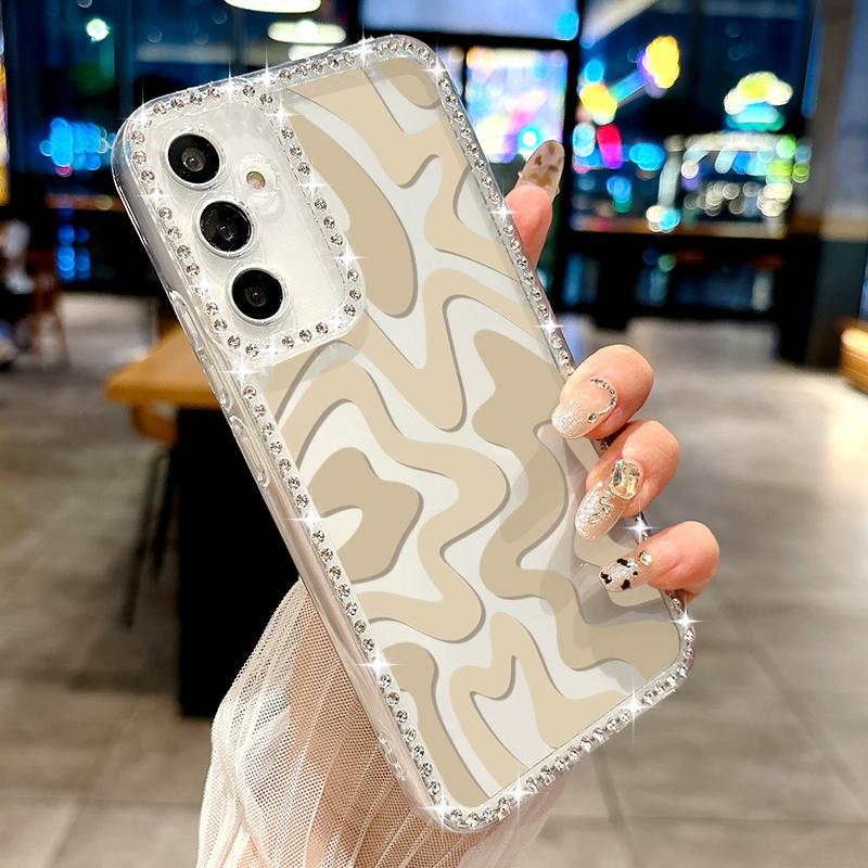 Stripe Pattern Diamond Case For Samsung Galaxy S25 Edge S23 FE S24 Ultra A56 A55 A54 A36 A35 A15 A16 A25 A53 5G Soft Phone Cover