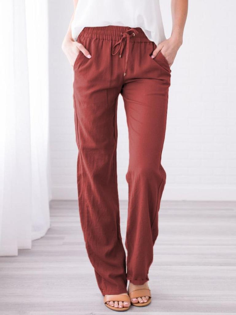 Summer Women's Clothing Solid Color Cotton Linen Drawstring Loose Casual Wide Leg Pants