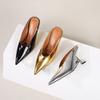 European and American Style Gold Plus Size High Heels Shiny Pointed Toe Wedge Heels Sexy Patent Leather High-heeled Sandals