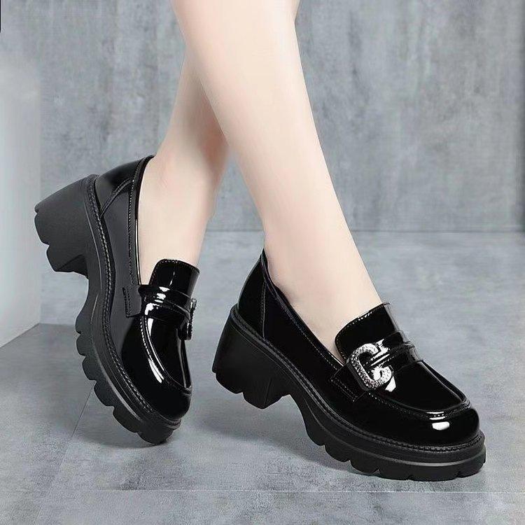 Platform loafers women's 2025 autumn new women's shoes thick heel bright leather small leather shoes soft leather soft sole British style single shoes