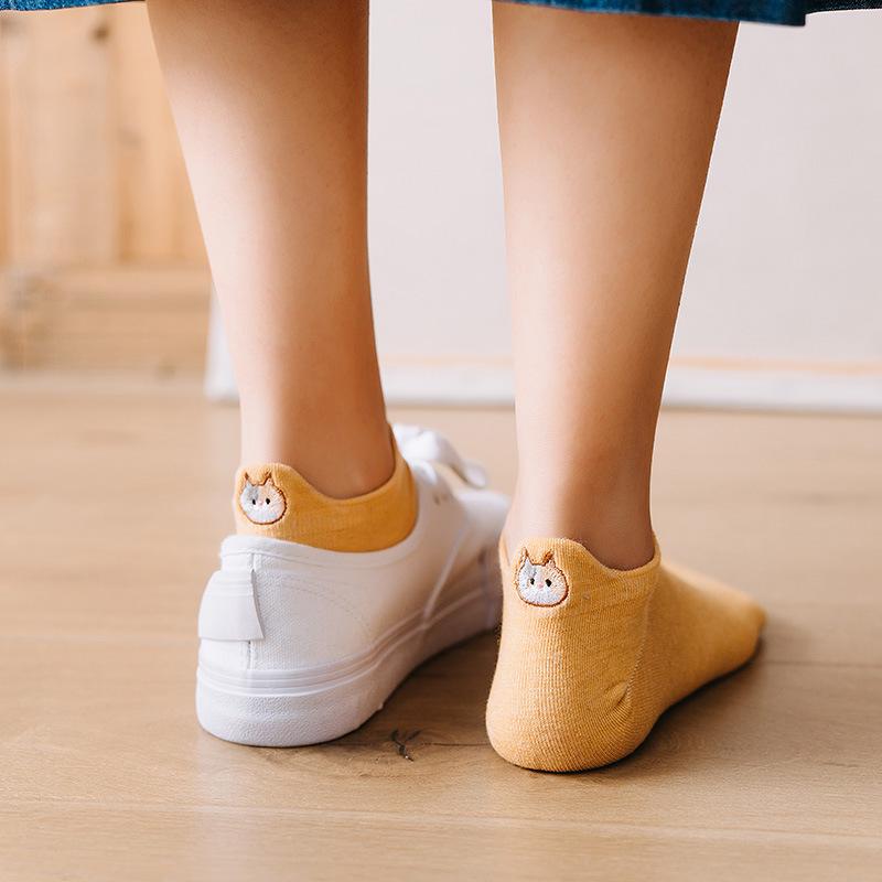 Women's 3D Embroidered Cat Cotton Ankle Socks