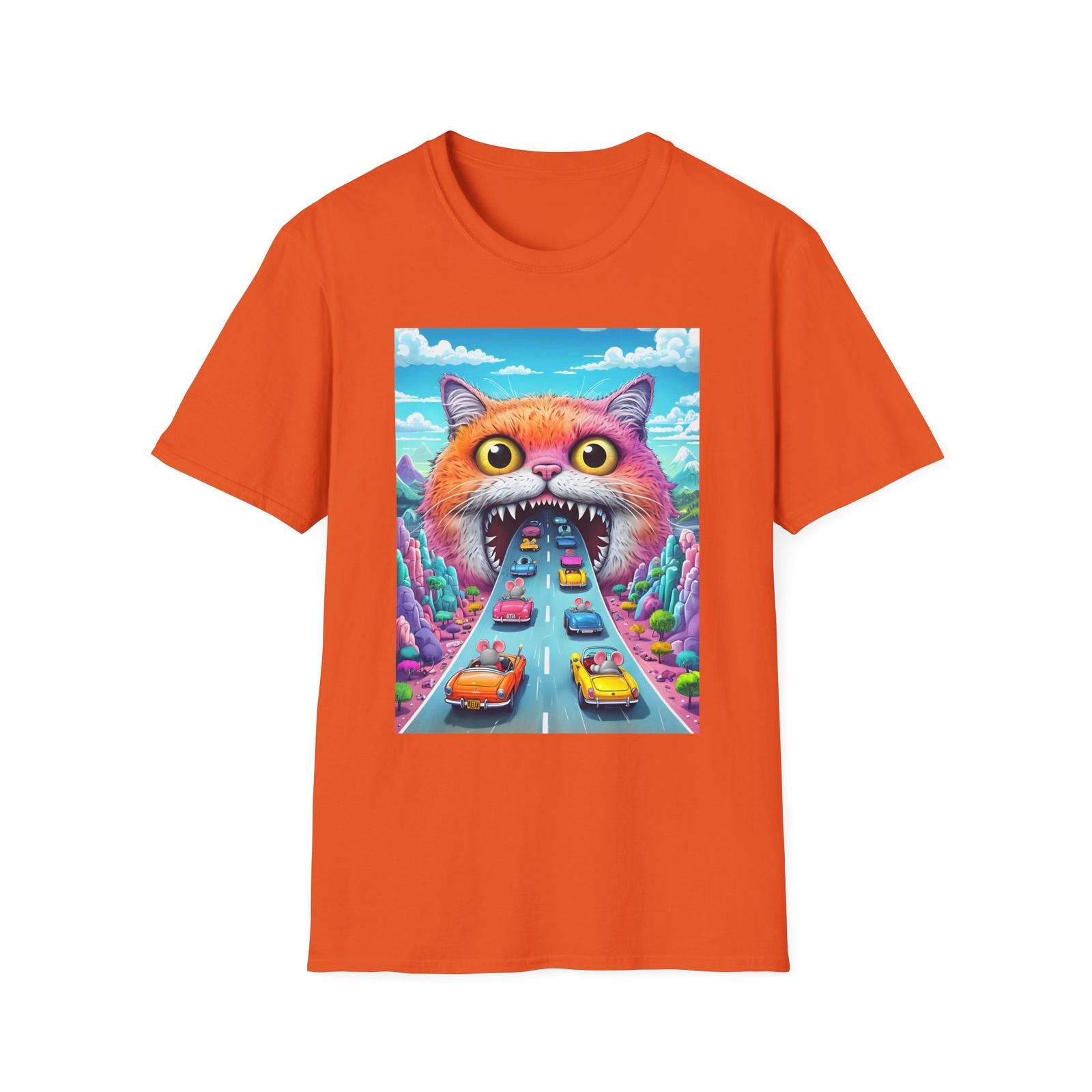 Whimsical Cat T-Shirt Fun Graphic Tee Unisex Softstyle Unique Gift Cat Lover Tee XL