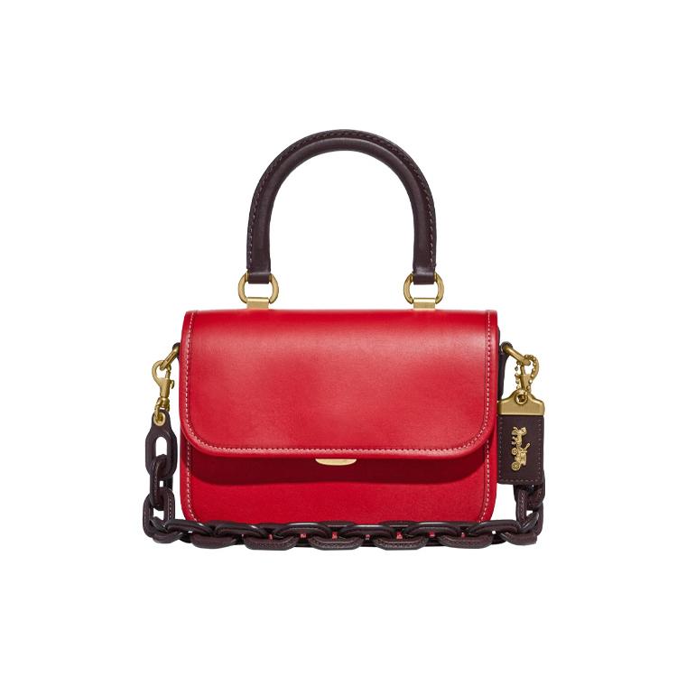 New COACH Rogue Leather Trunk Bag, Small Square Bag, Crossbody Bag, Handbag Small Women's Red/Brown C6341-B4TFN