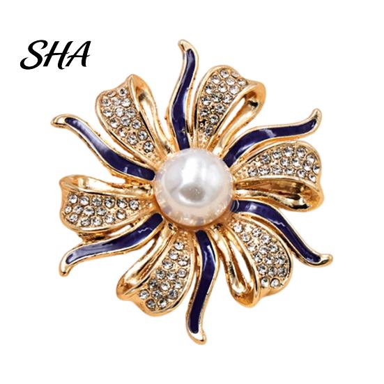 Everyday Wear Brooch Oil Dripping Rhinestone Flower Brooch, Faux Pearl Lapel Pin, Durable Pin Sweater Cardigan Coat Clothing Accessories, Jewelry Gift золотистый