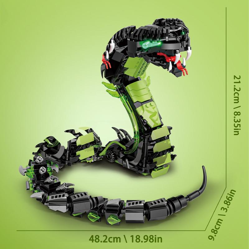 Non-Toxic 689Pcs Mechanical Glow In Dark Cobra Animal Building Blocks Set Diy Tabletop Decoration Model Birthday Christmas Gifts For Kids