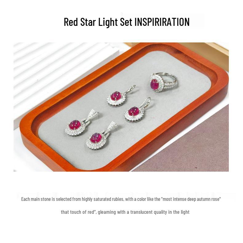 Conjunto de Joyería Gusien Lujo Luz de Estrella Roja: Anillo Ovalado y Pendientes Vintage