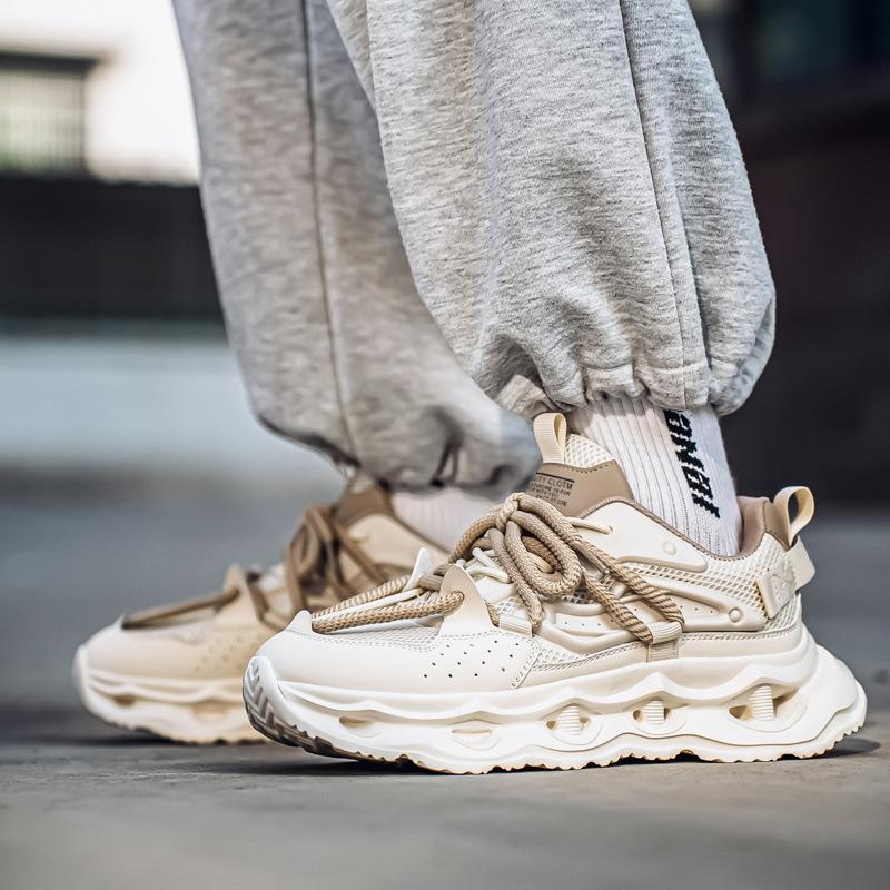 Trendy Men's Hong Kong Style Dad Shoes New Summer Breathable Mesh Youth Thick Sole Heightening Casual Sports Shoes Running Shoes