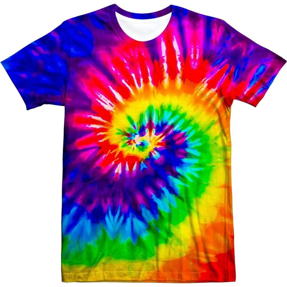 

Retro 3D Neon T-shirt, psychedelic gradient tie-dye printed streetwear T-shirt, women s O-neck fashion short-sleeve top S