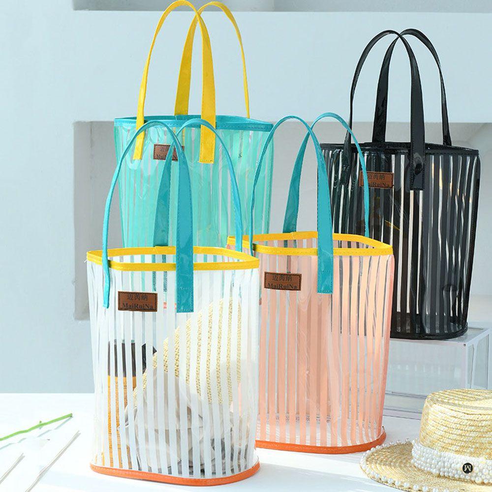 Bag PVC Tote Bag Makeup Organizer Female Beach Bag Storage Bag Shopping Bag Striped Handbag