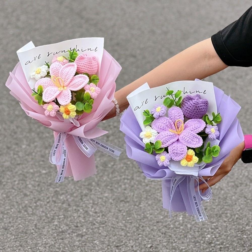 Woven Crochet Flower Bouquet Sunflower Artificial Flowers New Knitted Flower  Valentines Day Gift