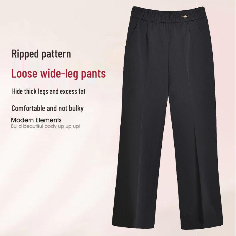 

Mom s Wide-Leg Pants: Spring & Autumn Style, Middle-Aged & Elderly, Velvet-Lined, Loose & Draped Fit 3XL [140-148 Jin]