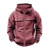 New Autumn Winter Men's Hooded Solid Color Sweatshirt European American Youth Sports Multi-pocket Leather Jacket