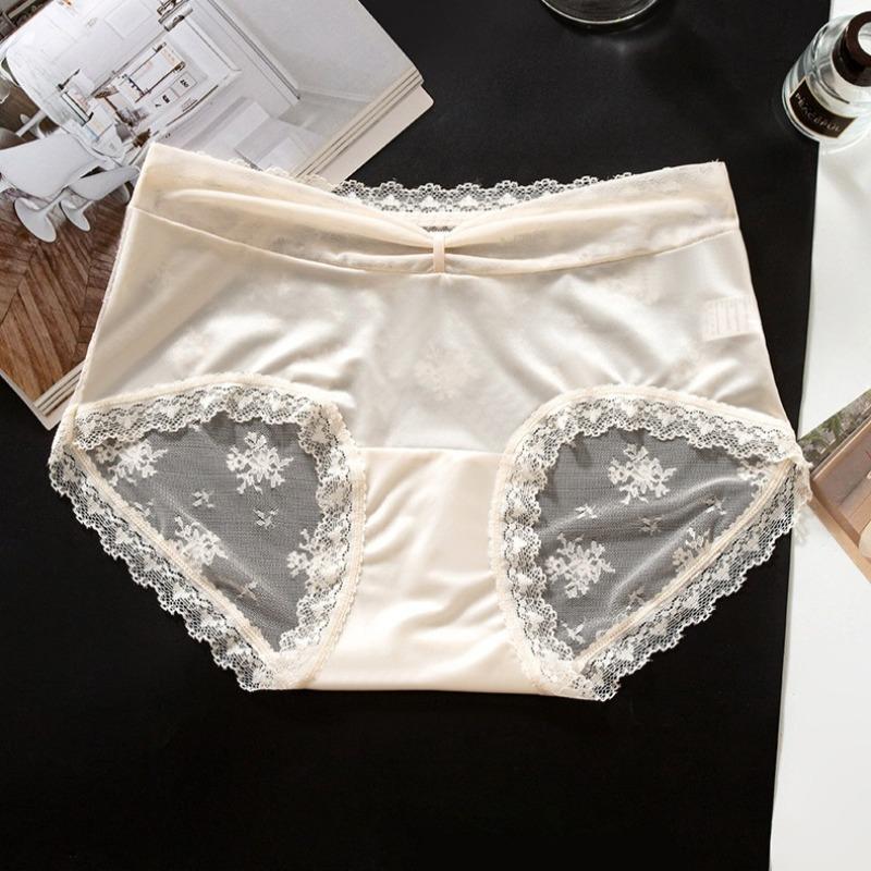 Ladies Summer New Style Pure Desire Sexy Lace Pearlescent Satin Without Mark Comfortable Bag Hip Briefs L