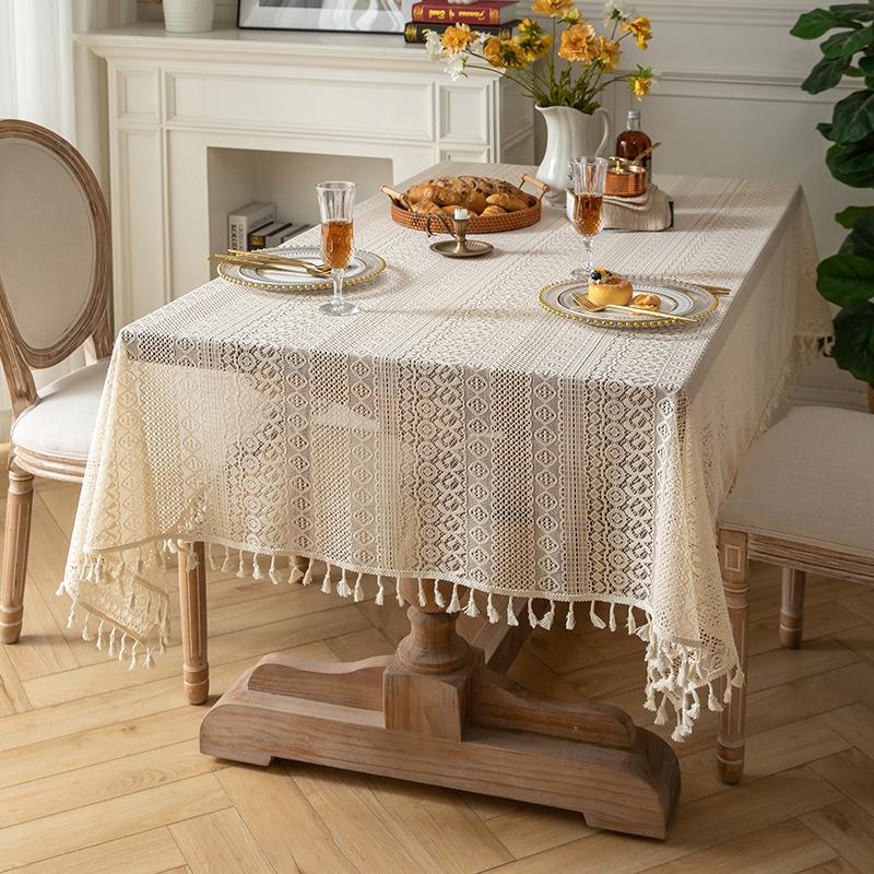 Vintage Lace Tablecloth White Beige Wedding Decoration Fabric Dining Table Cover Tea Table Cloth Photo Background