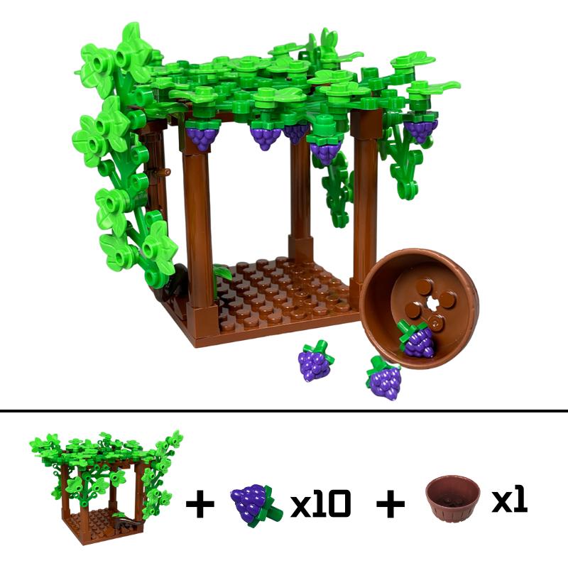 MOC Blocks Vineyard Square Grape Trellis Vine Farm Plant Garden Scene City Model Learning Construction Bricks Children's Toy