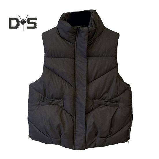 

Женский пуховый жилет, зимний толстый теплый жилет, повседневная короткая куртка на молнии с воротником-стойкой, карманами, приталенное пальто для активного отдыха на свежем воздухе осенью и зимой L чёрный