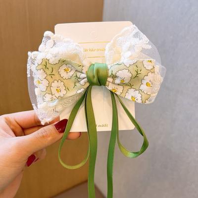 1 pezzo Nuovi Carini Fermagli per Capelli Estivi a Nastro per Bambini Pizzo Coreano Grandi Fiocchi con Nastro Fiore Fermagli per Capelli Verde Matcha Accessori per Capelli da Ragazza