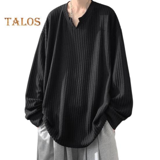 

Весна Осень Мужской Топ V-образный вырез Длинные рукава Оверсайз Однотонный Свободный Средней длины Полосатый Текстурный Пуловер Хип-хоп Уличная Толстовка XXL чёрный