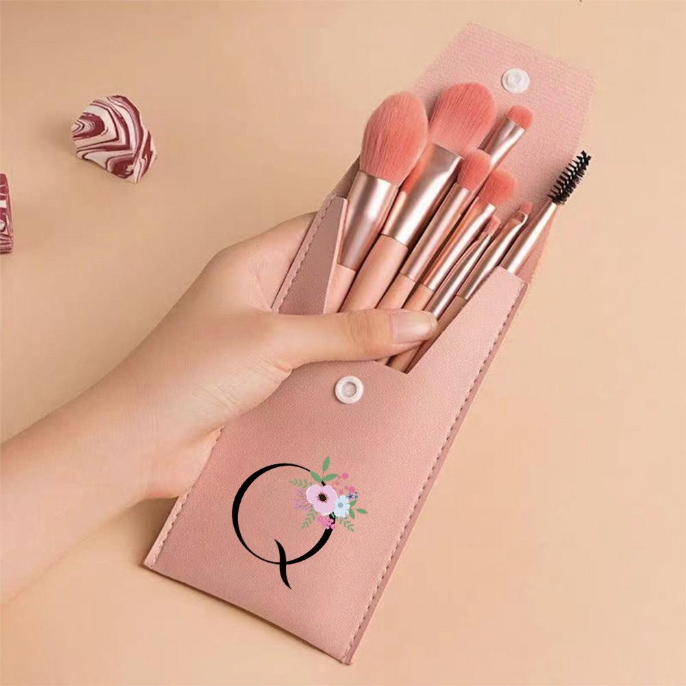 Pink Makeup Brushes Set Soft Synthetic Hair Portable Powder Eyeshadow Brushes For Daily Use Flower And Black Pattern