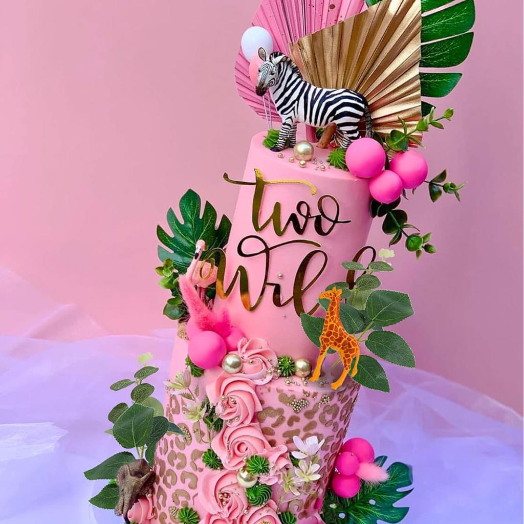 22pcs Pink Jungle Animals Cake Decoration Pink Wild Party Supplies Girl Jungle Safari Cake Decoration for Baby Shower Birthday