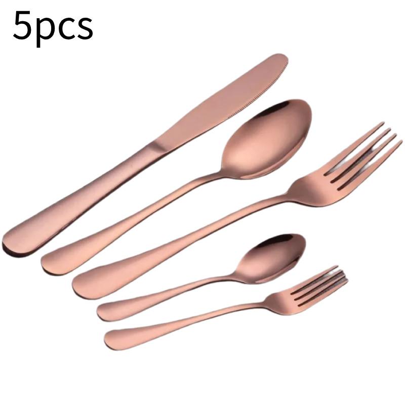 Elegant Gold-plated Stainless Steel Cutlery Set For Western Dining With Steak Knives Forks And Spoons