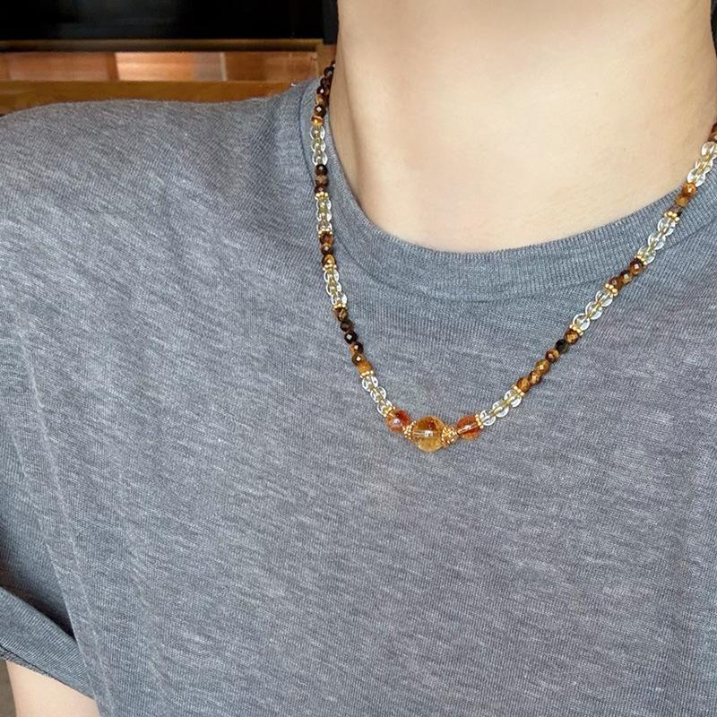 Handmade Natural yellow crystal necklace for women, vintage niche, light luxury, high-end, elegant collarbone chain