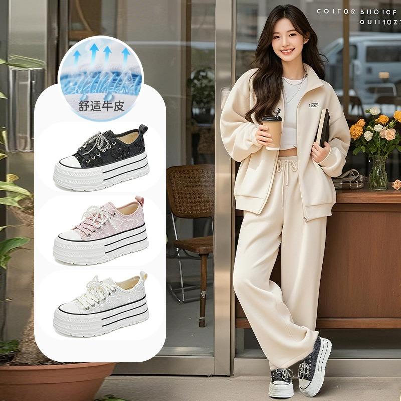 New bow little white shoes women's autumn platform muffin shoes casual versatile shoes children's fashion women's shoes trend