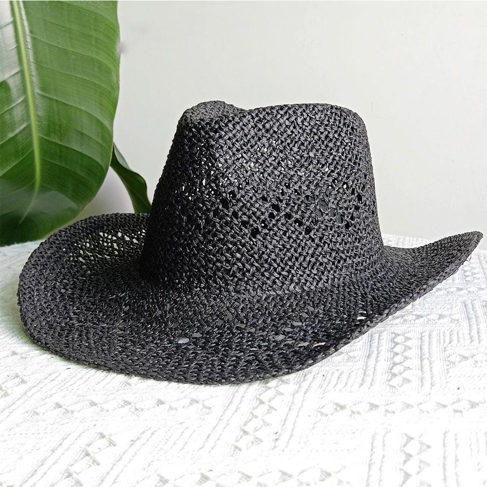 Western cowboy hat, unisex straw hollow cowboy hat, plastic brim, plastic cowboy hat S56-58cm