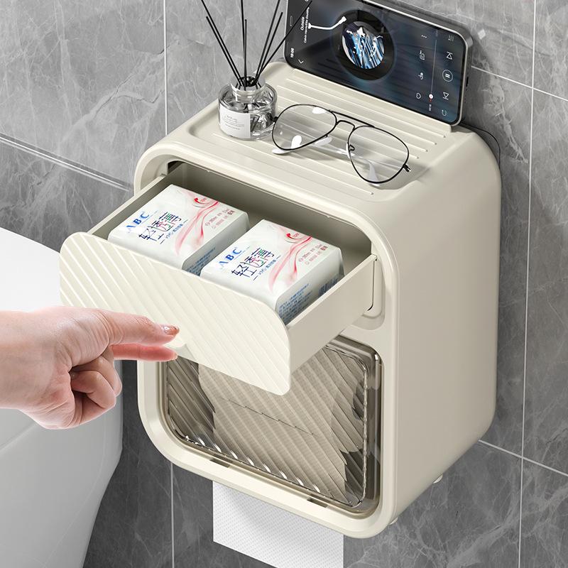Toilet Tissue Box, Wall Mounted Waterproof Toilet Paper Box, Non Perforated Toilet Paper Holder, Toilet Paper Drawer, Paper Storage Rack