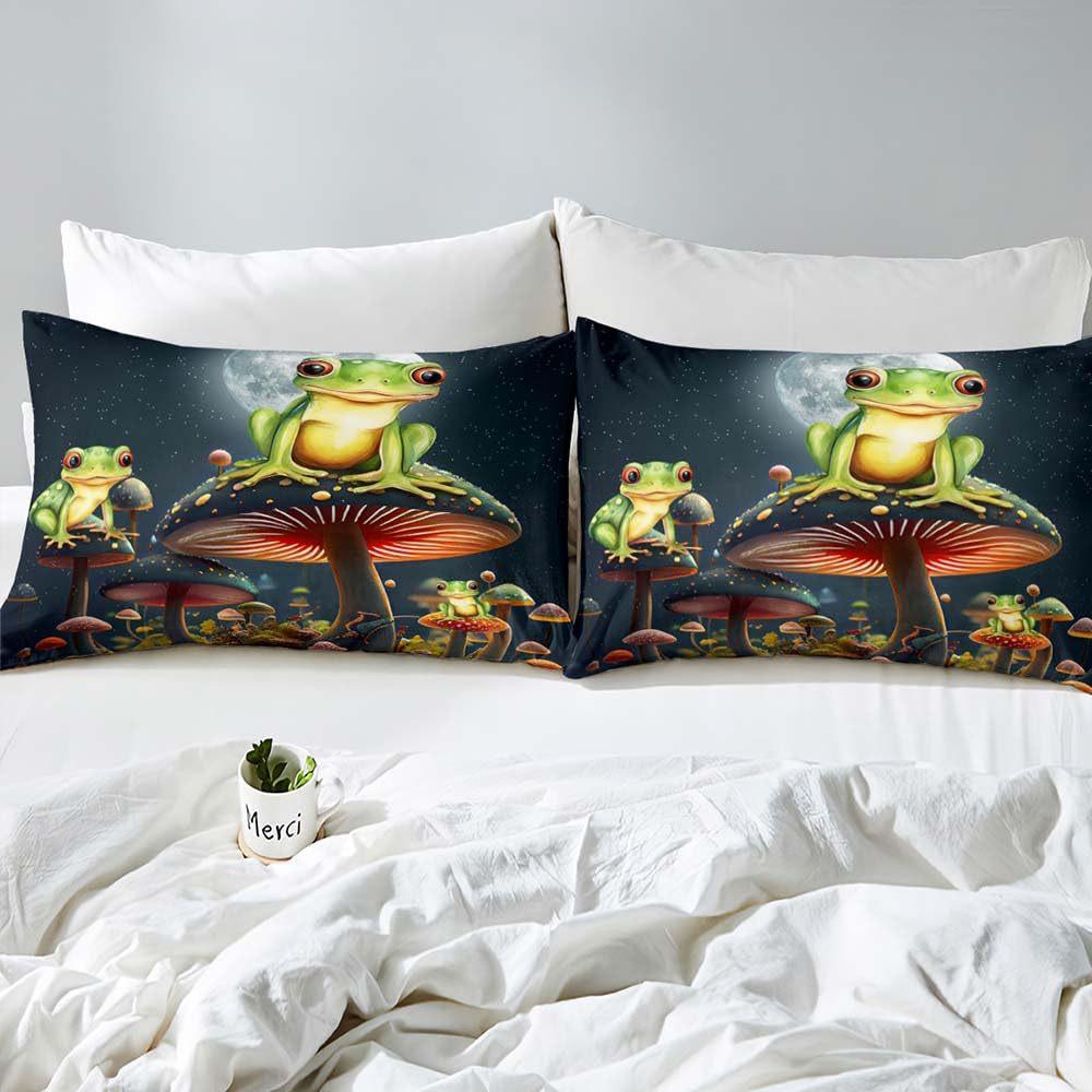 Frog Mushroom Three-Piece Quilt Cover 3D Digital Printing Bedding Set Bed Cover