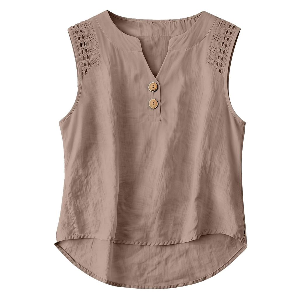 Women's Floral Sleeveless Linen Casual Shirt Top