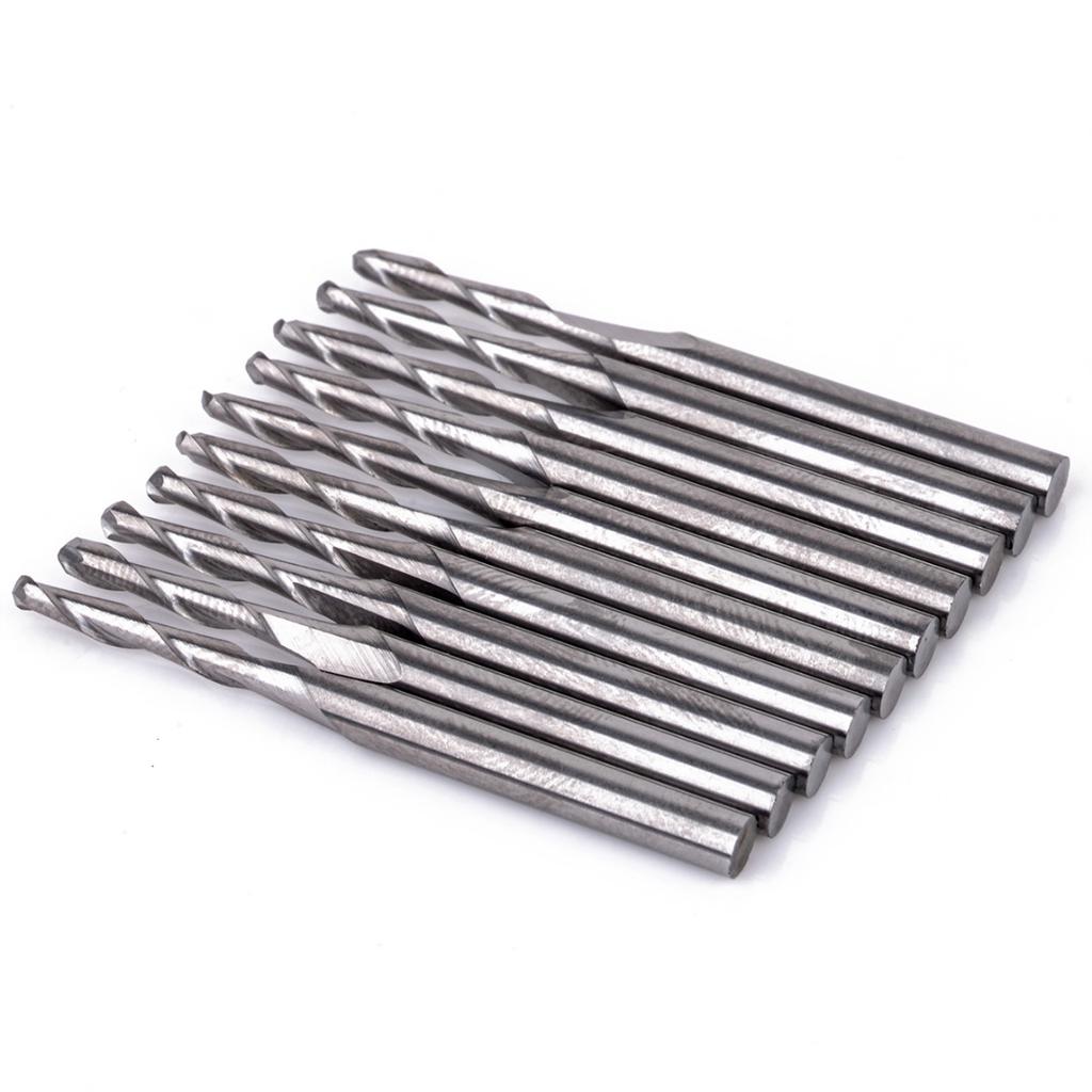 10ks 3,175x12mm CNC frézovací bity s kulovým koncem z tvrdokovu 2břitá spirálová fréza