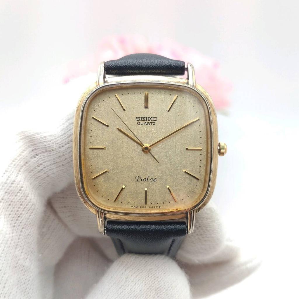 SEIKO Dolce Square Gold Quartz Watch [Working Condition] 6030-5420 Men's (Item No. 1178e)