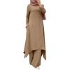 2024 Spring & Autumn Muslim Women's Solid Color Round Neck Buttoned Long Sleeve Top & Wide Leg Pants Set for Middle East.