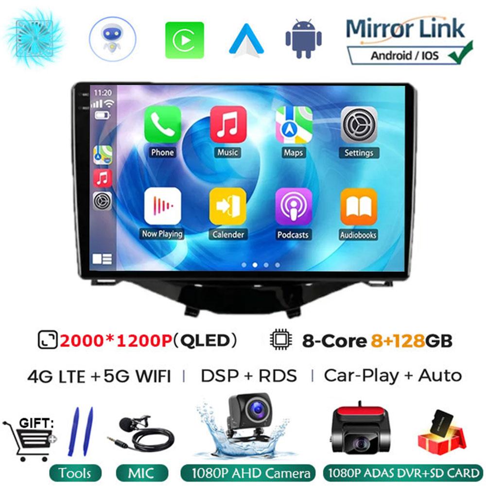 Car Radio Multimedia Player Android 14 For Toyota Aygo 2015 Peugeot 108 2020 Citroen C1 2015 - 2022 GPS Navigation Apple Carplay