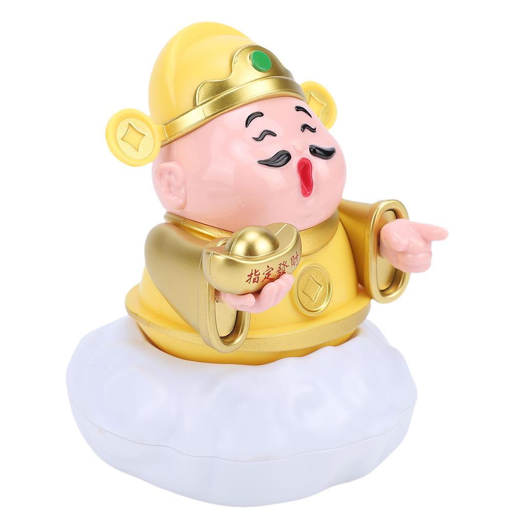 Cai Shen Statue Solar Powerd God of Wealth Fortune Sculpture with Swinging for Business Home Car Ornament Present